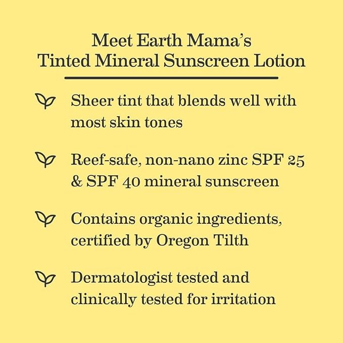 4 Earth Mama Tinted Mineral Sunscreen Lotion SPF 25, Contains Organic Argan and Red Raspberry Seed Oil, 3-Ounces