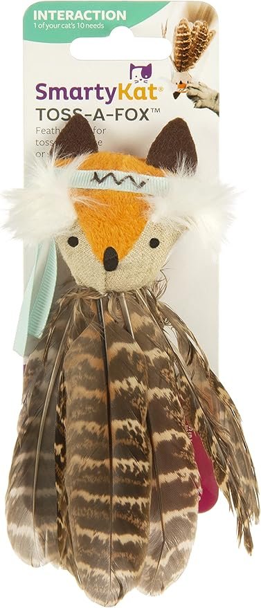 4 SmartyKat Toss-A-Fox Feather Toss & Chase Cat Toy, Randomly Selected Color - Brown OR White, One Size