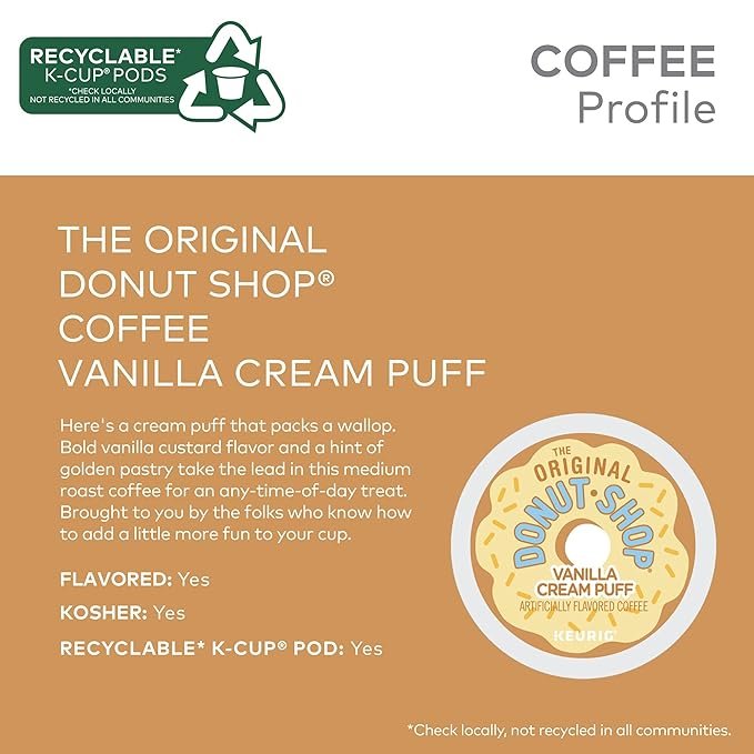 1 Vanilla Cream Puff Keurig Single-Serve K-Cup Pods, Medium Roast Coffee, 12 Count (Pack of 6) by The Original Donut Shop
