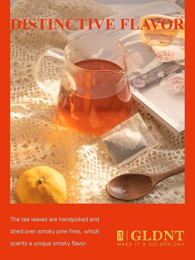 5 GLDNT Organic Lapsang Souchong Tea Bags, Organic Smoked Black Tea, Caffeinated, Full-Bodied Taste, Hot & Iced Tea, 50 Count