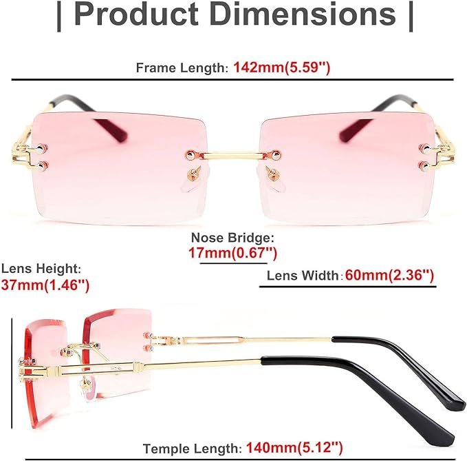 4 FEISEDY Retro Rimless Sunshades Rectangular Frameless Rainbow Shades Unisex B2642