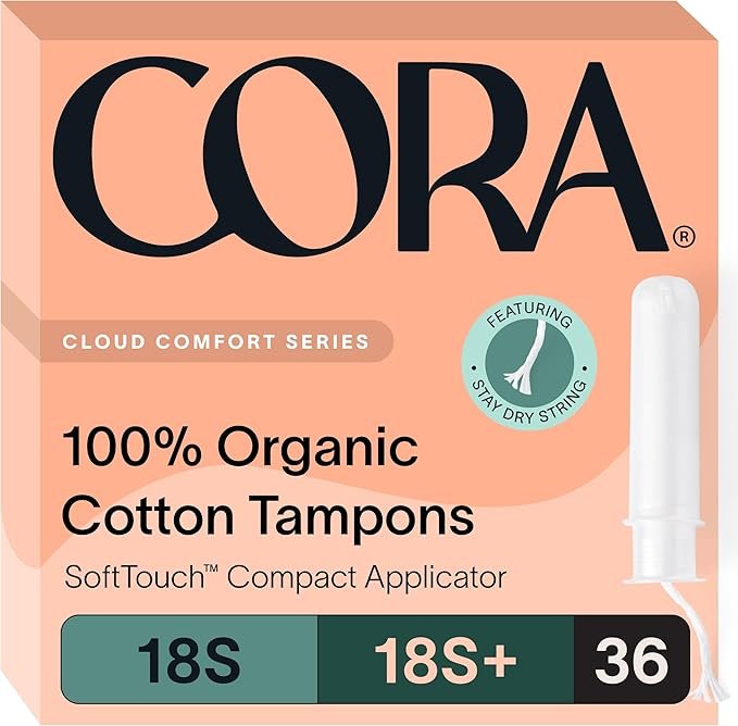 2 Cora Organic Feminine Care | 100 Extra Long Bladder Liners (Incontinence & Postpartum Pads) and 36S/S+ Applicator Tampon Multipack | Ultra-Absorbent, Unscented, Natural, Non-Toxic | Bundle Pack