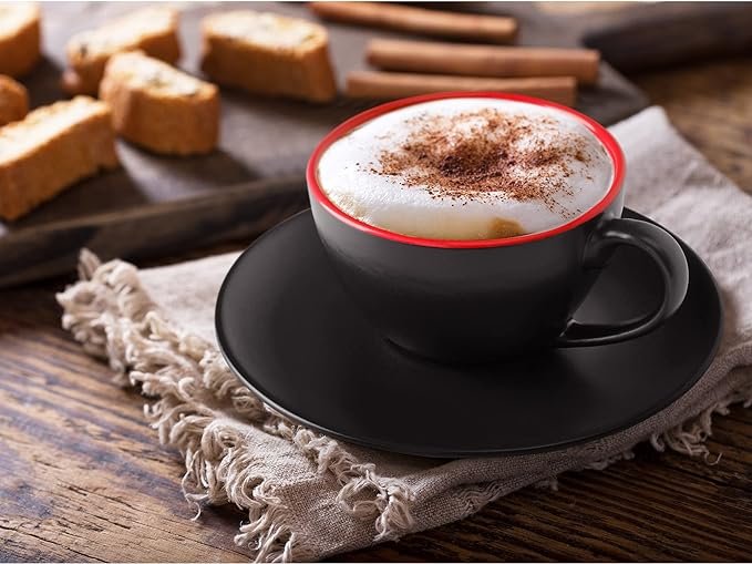 3 Le Butterfly Collection - Black Exterior, Colorful Interior Cappuccino Mug Set (Red)