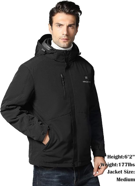 1 Venustas Battery-Powered Men's Heated Jacket, Windproof Coat with Removable Hood
