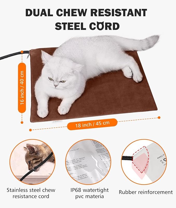 4 BurgeonNest Pet Heating Pad for Dogs Cats with Timer, 28" x 16" / 18" x 16" Upgraded Electric Heated Dog Cat Pad Temperature Adjustable Pet Bed Warmer Blanket Mat Auto Power-Off