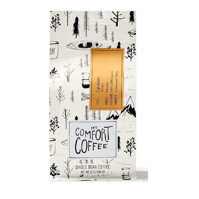 1 Mt. Comfort Coffee Espresso Roast & Decaf Medium Roast, 12 oz Bag, (Pack of 2) - Flavor Notes of Chocolate & Caramel - Roasted Whole Beans