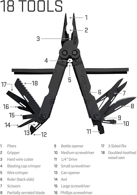 4 Product Name: EOD Multi-Tool B61N-CP - 18 Tools, Black Finish, Nylon Pouch, Enhanced Leverage
