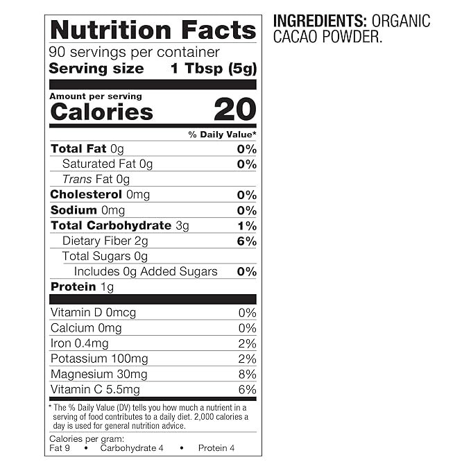 5 BetterBody Foods Organic Cacao Powder, Rich Chocolate Flavor, Non-GMO, Gluten-Free, Cocoa, 16 ounce, 1 lb bag