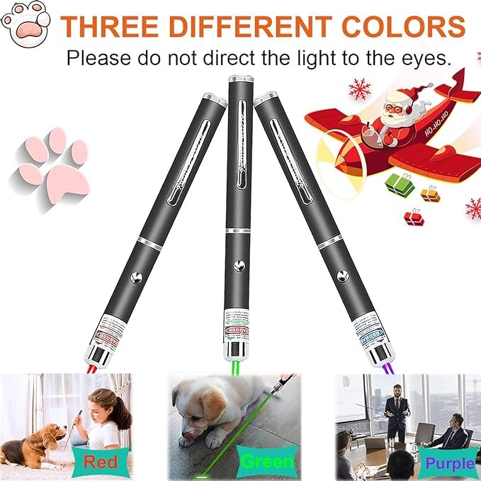 1 3 Pack Cat Laser Pointer for Cats Dogs, Laser Pointer Cat Toy for Indoor Chaser Cats Dog Pet Laser Cat Toy Laser Pointer Pen Cat Laser Light Pointer, aaa Battery Powered (Not included in the package)