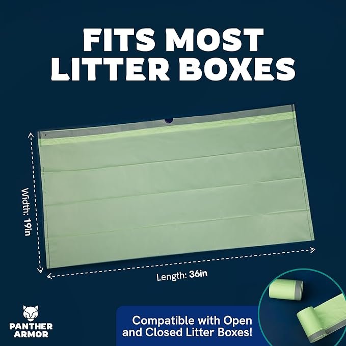 2 Panther Armor Jumbo Cat Litter Box Liners with Drawstring, 25 count, Extra Large Elastic Liners, Unscented Cat Litter Liners to Keep Your Home Clean, Kitty Litter Bags, Cat Waste Bags, Pet Supplies