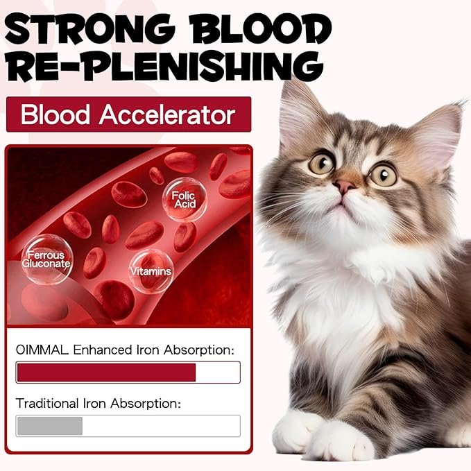 2 Liquid Iron Supplements for Cats,60ML,LiquiI Iron with Vitamin C and B12,Supports Anemia, Low Enery Levels and Lethargy,Promotes Blood Health, Helps with Formation of Red Blood Cell