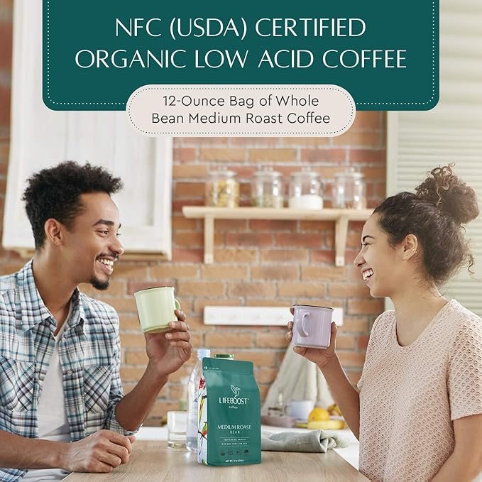 4 Lifeboost Coffee 3 Pack Medium Roast Whole Bean Coffee - Low Acid Single Origin USDA Organic Coffee - Non-GMO Whole Beans Coffee Third Party Tested For Mycotoxins & Pesticides - 12 Ounces