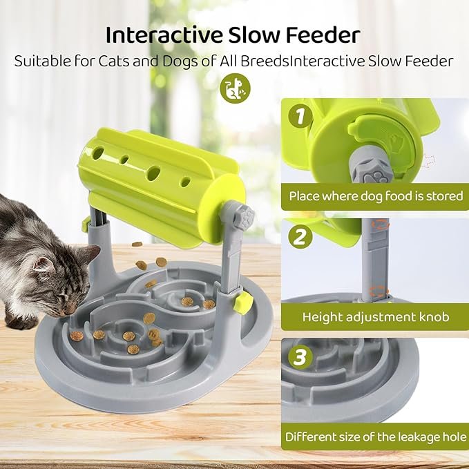 3 jovani Interactive Dog & Cat Food Puzzle Toy - Slow Feeder Pet Bowl- Treat Boredom Dispensing Slow Feeder - Anxiety IQ Training in Smart Feeding and Adjustable Height for Small/Medium Dogs