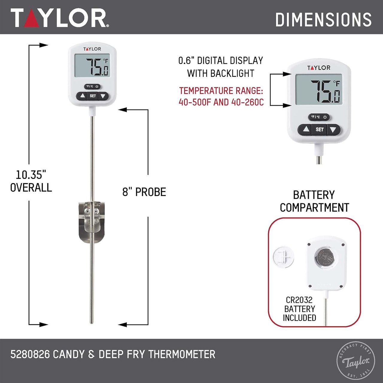 2 Taylor Programmable Digital Candy and Deep Fry Thermometer with Green Light Alert Display and Adjustable Pan Clip