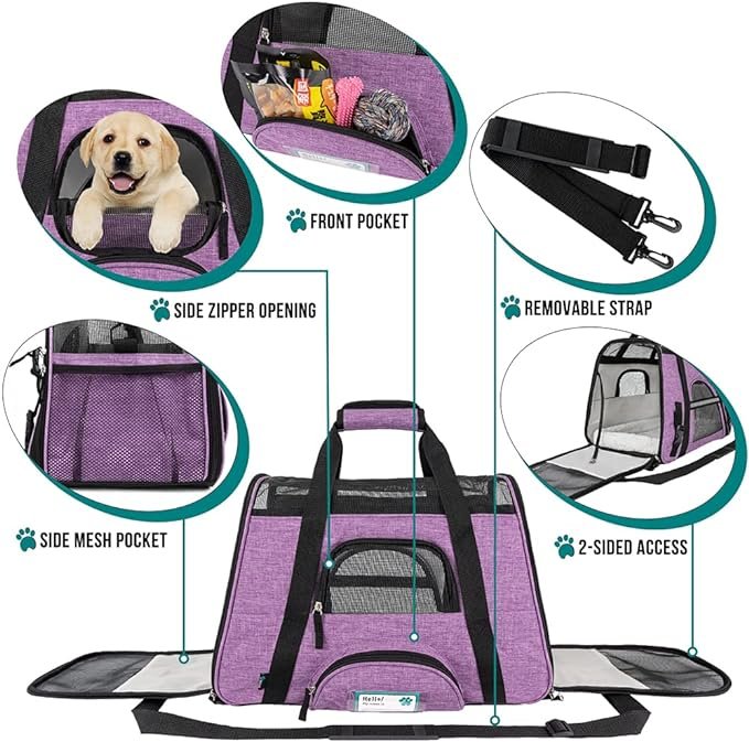 1 PetAmi Airline Approved Pet Carrier for Cat, Soft Sided Dog Carrier for Small Dog, Cat Travel Supply Accessories Indoor Cat, Ventilated Pet Carrying Bag Medium Large Kitten Puppy, Small Heather Purple