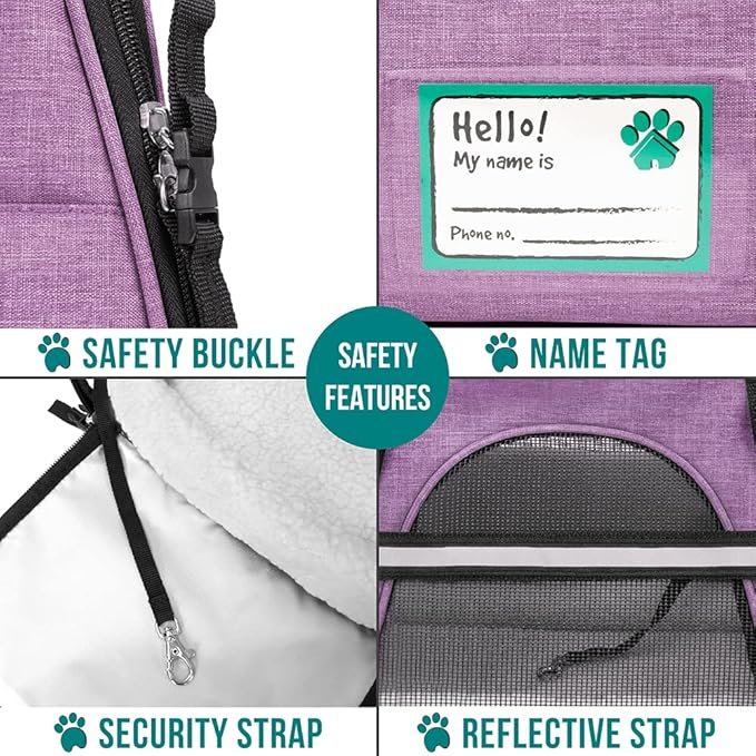 3 PetAmi Airline Approved Pet Carrier for Cat, Soft Sided Dog Carrier for Small Dog, Cat Travel Supply Accessories Indoor Cat, Ventilated Pet Carrying Bag Medium Large Kitten Puppy, Small Heather Purple
