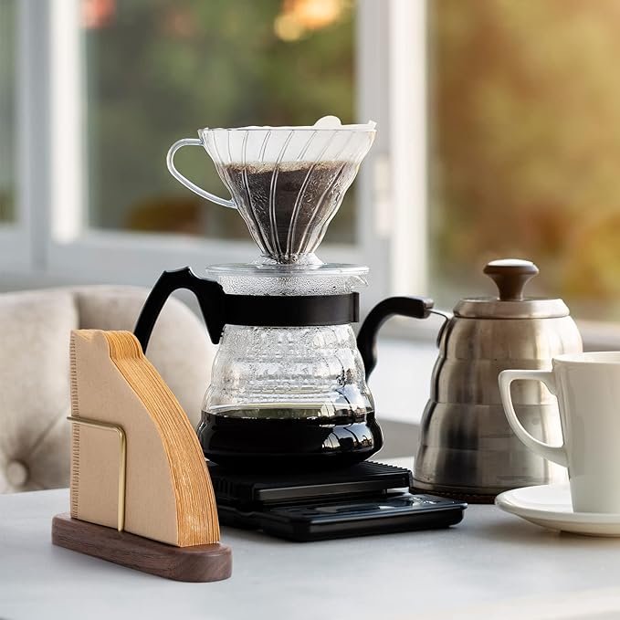 5 Walnut and Brass Coffee Filter Storage Container for V60 Cone Paper Coffee Filters Size 01 and 02