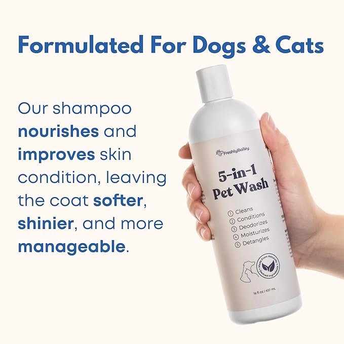1 Dog and Cat Shampoo and Conditioner for Dogs and Cats - Best 5 in 1 Fresh Pet Wash - Natural Ingredients Perfect for Sensitive Skin - Cleans, Conditions, Detangles, and Moisturizes - 16OZ