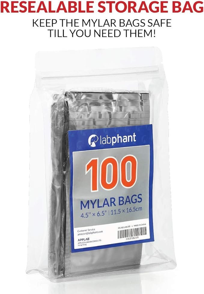 5 100 Resealable Heat Seal Bags for Food, Medications, and Vitamins | 4.5 x 6.5 | Mylar Pouches | Plastic and Aluminum Foil Packaging for Liquids and Solids