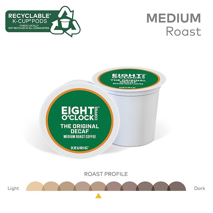 3 Original Decaf Single-Serve Coffee K-Cup Pods, Medium Roast, 12 Count (Pack of 6) by Eight O'Clock Coffee