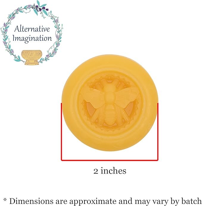 1 Alternative Imagination Beeswax Bars with Bee Designs - Round Wax Blocks for Candles, Furniture, Natural Wood Care, DIY Projects. Pure Beeswax with Natural Honey Aroma. 2 x 0.75 inches - Pack of 6