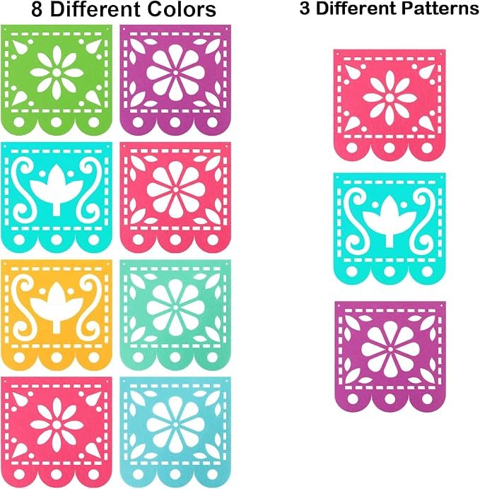 3 2 Mexican Fiesta Party Decorations Banners, Felt Cinco de Mayo Decorations Banner, Day of The Dead Decor Papel Picado Banner, Dia De Los Muertos Garlands, Fiesta Birthday Baby Shower Flags
