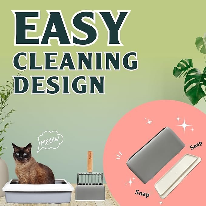 3 Sprinkle & Sweep Cat Litter Scoop - Heavy Duty Litter Scooper & Speed Sifter with Comfortable Beech Wood Grip - Metal Cat Litter Scoop, Washable Convenient Stand for Easy and Efficient Cleaning