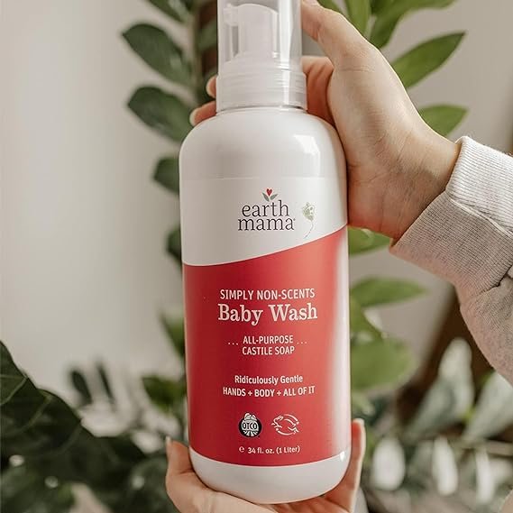 1 Earth Mama Simply Non-Scents Baby Wash Foaming Hand Soap, Organic All-Purpose Fragrance Free Body Wash for Sensitive Skin, Castile Soap with Coconut Oil, Shea Butter, Calendula, & Aloe, 34floz
