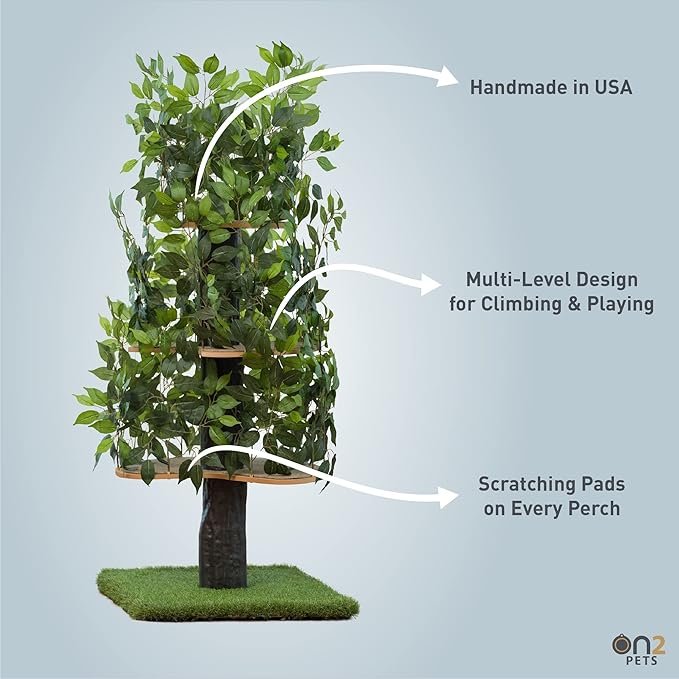 1 On2 Pets Cat Tree with Leaves Made in USA, Cat House & Cat Activity Tree, Multi-Level Cat Condo for Indoor Cats