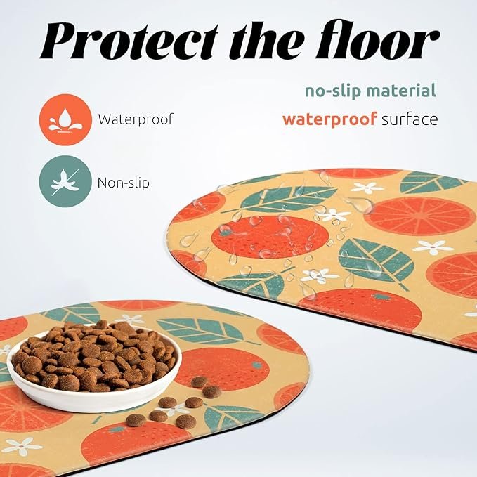 1 HACHIKITTY Cat Food Mat for Pet Bowls Dispenser, 25"x 14" Cute Dog Food Mat for Floor Waterproof, Dog Bowl Mat for Food and Water, Pet Feeding Mat, Orange