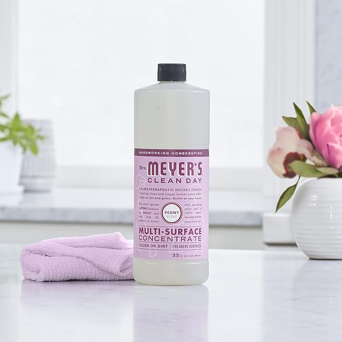 4 MRS. MEYER'S CLEAN DAY Multi-Surface Cleaner Concentrate, Use to Clean Floors, Tile, Counters, Peony, 32 fl. oz - Pack of 2