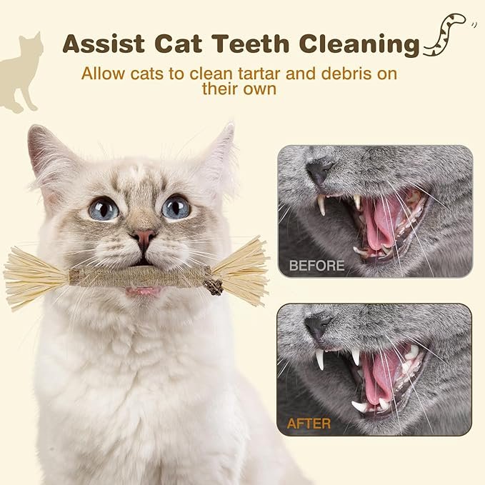 3 4 Pack Silvervine Sticks for Cats - Cat Chew Toy for Dental Care, Edible Matatabi Cat Chew Sticks for Teeth Cleaning, Kitty Toys for Indoor Cats (4 Sticks)