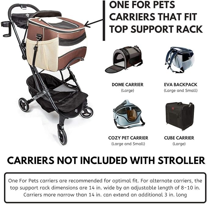 1 One for Pets Pet Stroller for Small and Medium Size Dogs and Cats, 3-in-1 Luxury Pet Carrier, Booster Seat, and Stroller, No Assembly Required, Included, Black (Chickadee-Stroller)
