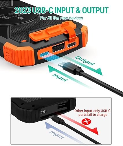 1 BLAVOR Portable Solar Power Bank, Wireless Charger 10,000mAh, Dual Flashlight, Carabiner