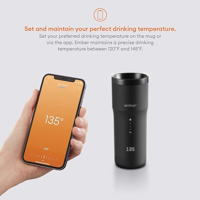 1 Revised name: BlackStainless Steel Thermal Travel Mug with Advanced Temperature Control, Extended Battery Life, and Contemporary Aesthetics: Ember 2.0