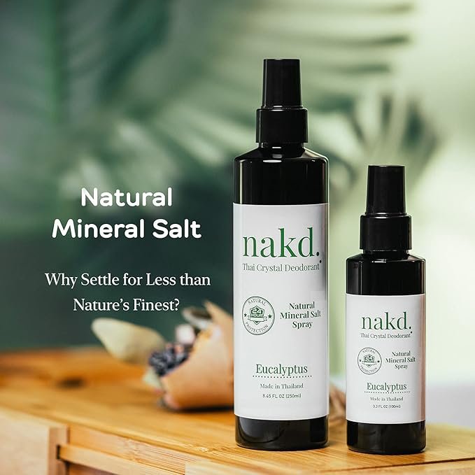 4 Spray – 2 Salt Deodorant Crystal Sprays, 8.45 FL oz. Regular + 3.3 FL oz. Travel Size – Natural and Aluminum Free Deodorant for Women, Men, and Kids - Eucalyptus