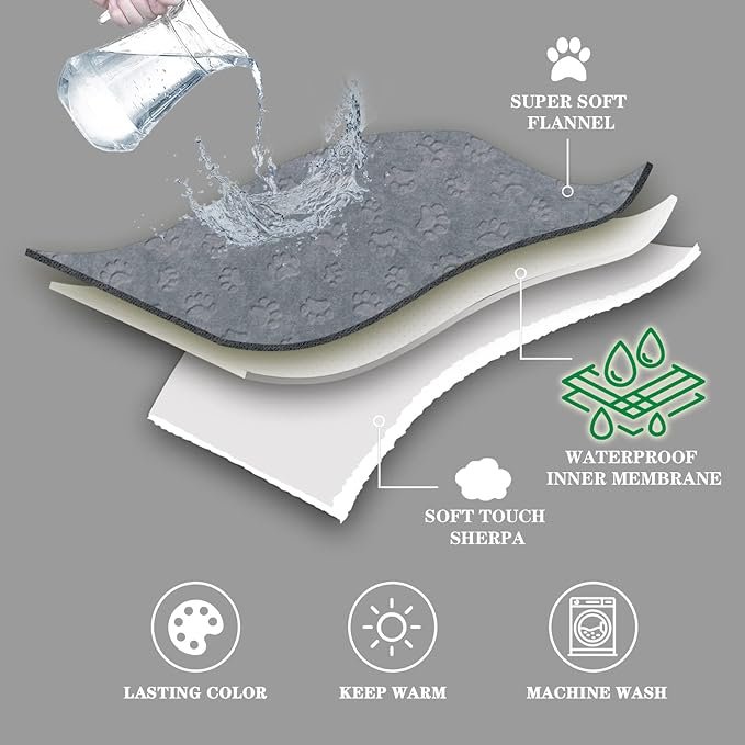 1 Qeils Pet Blankets for Cats - Waterproof Cat Blanket Washable - Sherpa Fleece Puppy Blanket, Soft Plush Reversible Throw Protector for Bed Couch Car Sofa, 25"X30", Grey