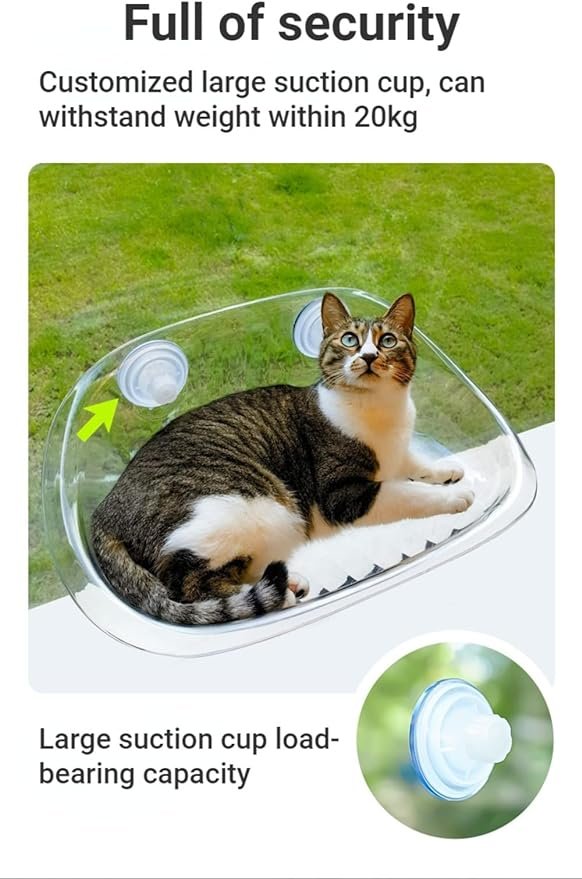 2 SSDHUA Cat Hammock Transparent Window Open Cat Nest Easy to Install Suction Cup Suspended Cat Climbing Frame Four Seasons Indoor Sunbathing Cat Bed Pet Supplies (Transparent)
