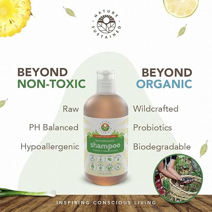 2 Natural Shampoo - Organic, Raw & Wildcrafted with Probiotics, Hypoallergenic Natural & Sulfate Free Shampoo for Sensitive Scalp, Dry Hair, Dandruff, Eczema & Psoriasis, 9oz, Original