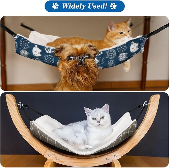 2 2 Pieces Reversible Cat Hanging Hammock Soft Breathable Pet Cage Hammock with Adjustable Straps and Metal Hooks Double-Sided Hanging Bed for Cats Small Dogs Rabbits, Medium