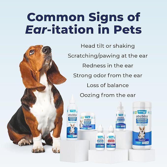 4 Vetnique Oticbliss Medicated Cat & Dog Ear Cleaner Drops - Dog Ear Infection Treatment with 1% Hydrocortisone to Soothe Itching, Redness, & Swelling - Vet Recommended