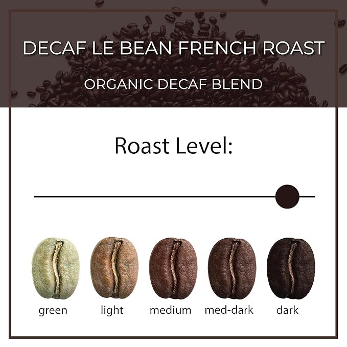 3 The Bean Organic Coffee Company Water Processed DECAF Le Bean, Dark French Roast, Ground Coffee, 5-Pound Bag, Café Molido Tostado Orgánico descafeinado