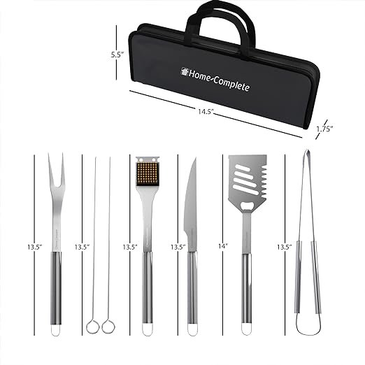 4 Grill Pro Tool Set - Premium Stainless Steel Barbecue Accessories with 7 Utensils and Storage Case, Complete with Spatula, Tongs, and Knife