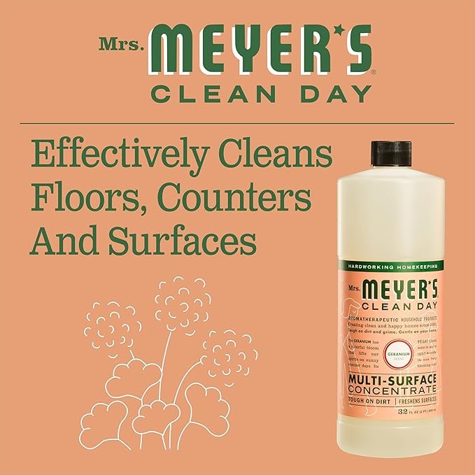 2 MRS. MEYER'S CLEAN DAY Multi-Surface Cleaner Concentrate, Use to Clean Floors, Tile, Counters, Geranium, 32 fl. oz - Pack of 2