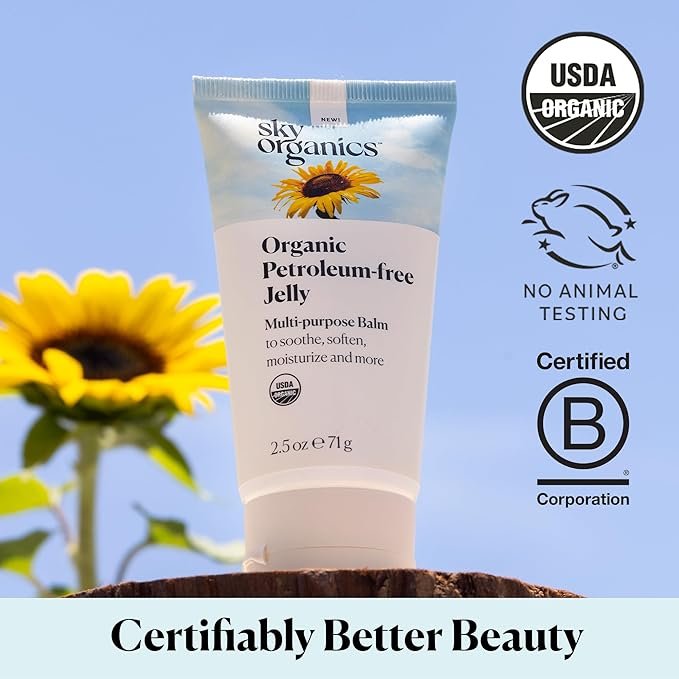 4 Sky Organics Organic Petroleum-free Jelly, Multi-Purpose Balm, Moisturizer with Organic Shea Butter, Coconut Oil, Olive Oil & Vitamin E, 2.5 Oz