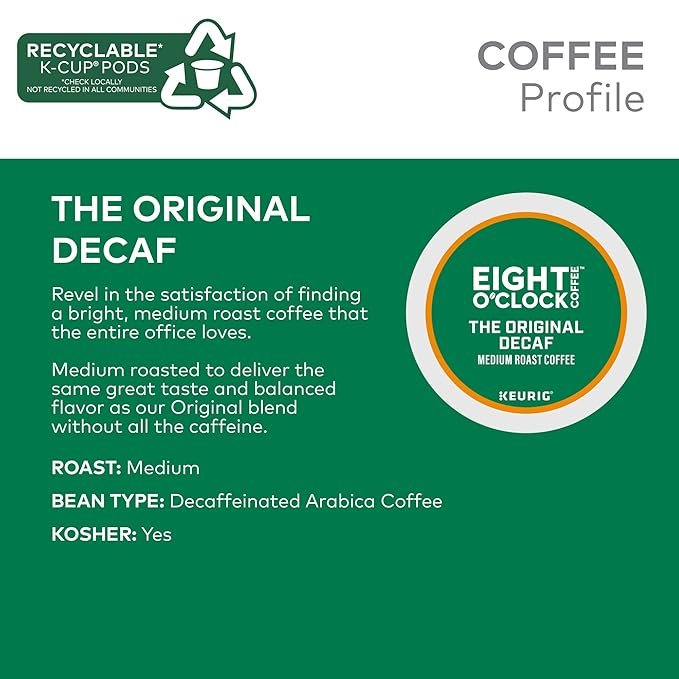 2 Original Decaf Single-Serve Coffee K-Cup Pods, Medium Roast, 12 Count (Pack of 6) by Eight O'Clock Coffee