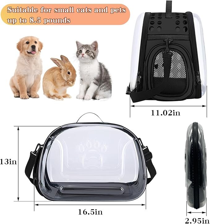 4 BNOSDM Transparent Cat Carrier Portable Small Cat Carried Bag Collapsible Soft-Sided Pet Carriers for Kitten Puppy Rabbit Travel Hiking Walking & Outdoor Use(Black)