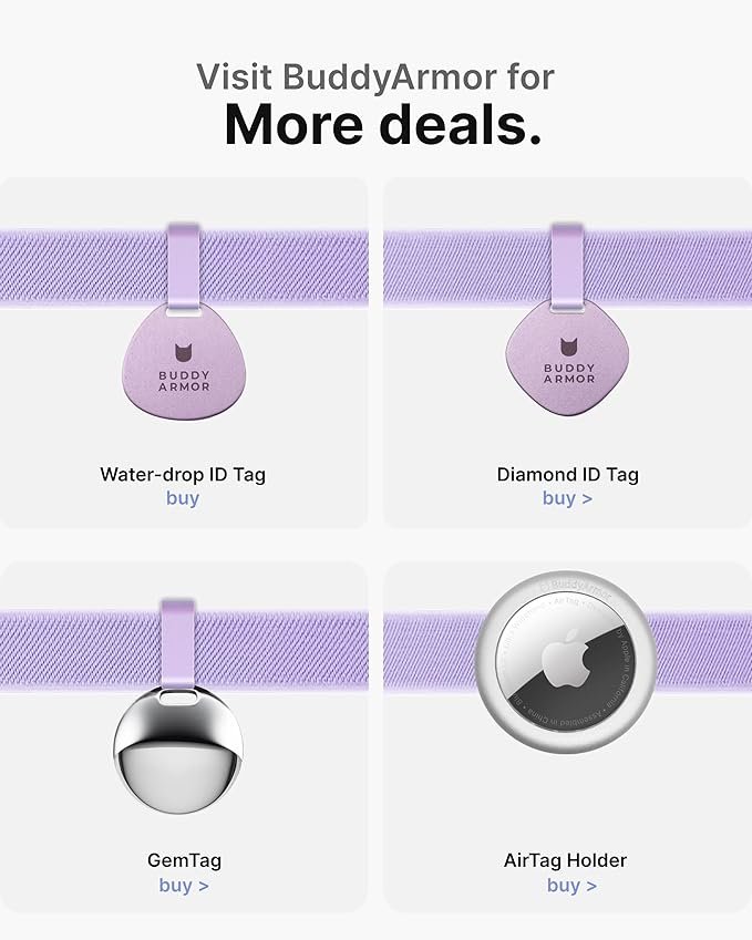 4 BuddyArmor Safety Cat Collar,Elastic,Light Weight Cat Accessories,Mindless of Wearing(Monet Purple)
