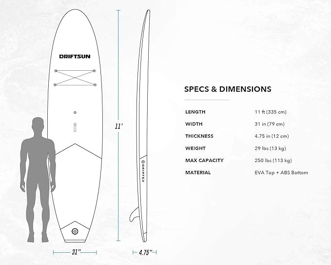 2 11ft Rigid Soft Top SUP Set with Paddle, Fin, and Leash by Driftsun