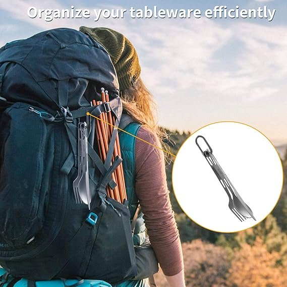 3 OUTXE Titanium Flatware Knife Fork Spoon Set Lightweight Ti Camping Utility Cutlery Set with Carrying Bag for Traveling Picnic Hiking